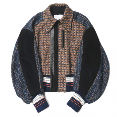 Mame Kurogouchi マメ クロゴウチ  2019AW プレイドラメツイードボンバージャケット Plaid Lame Tweed Bomber Jacket 