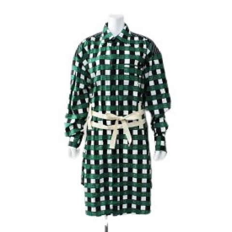 PLAN C プランシー 2020SS  DRESS L/S POPELINE CHECKERS GREEN CHECK WHITE BASE ワンピース チェック